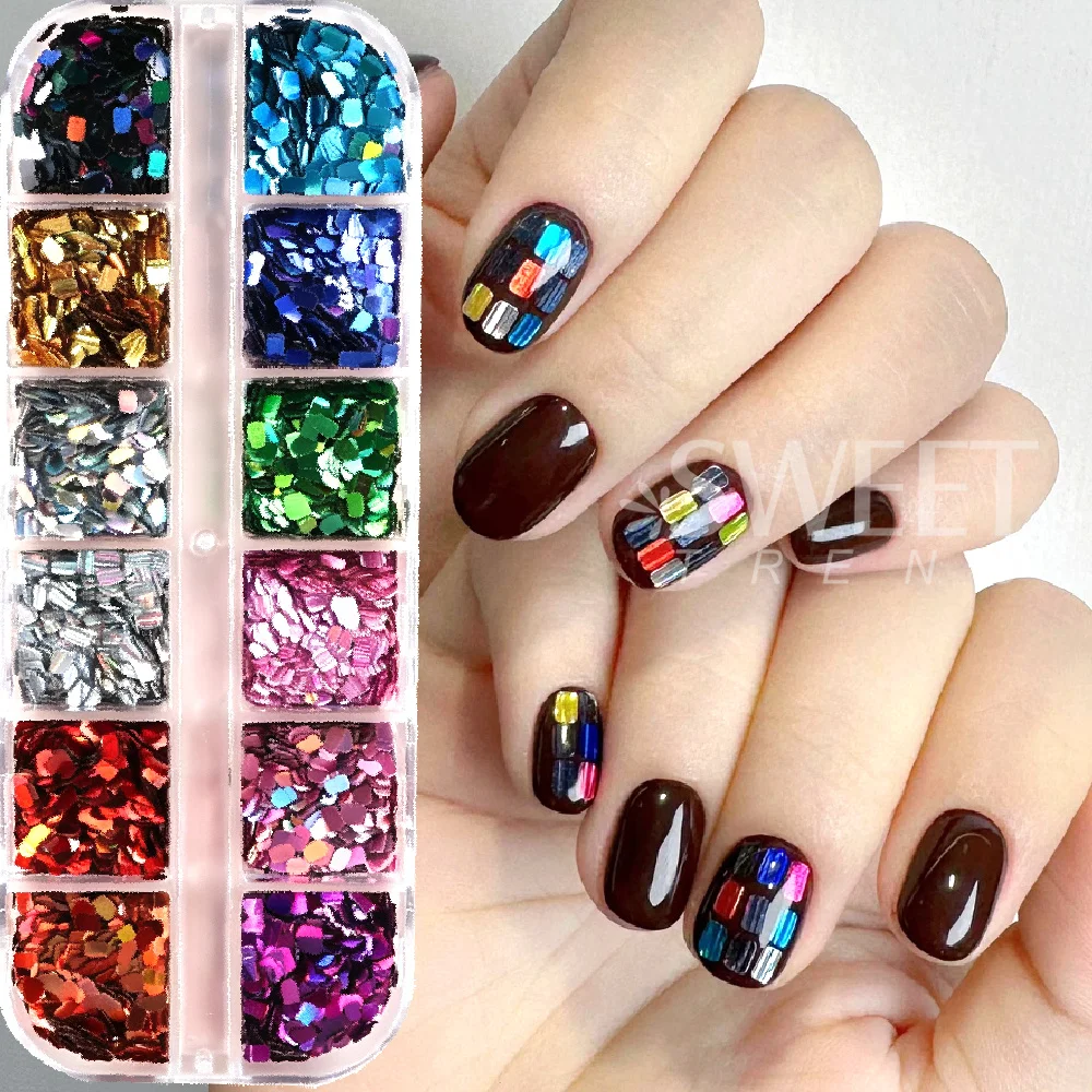 SWEET TREND-12 Farben Holographische Quadratische Nagel-Pailletten Laser-Glänzende Disco-Pailletten Glitzer-Flocken Dekorationen Zubehör – Detail 2