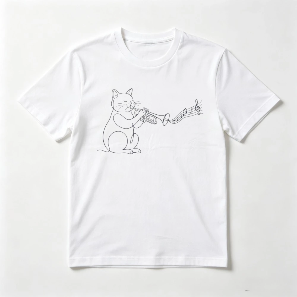 Funny Minimalism Trumpet Cat Design Graphic Printed Music Lover T Shirt Casual Fashion Loose Harajuku Man Women Clothing
