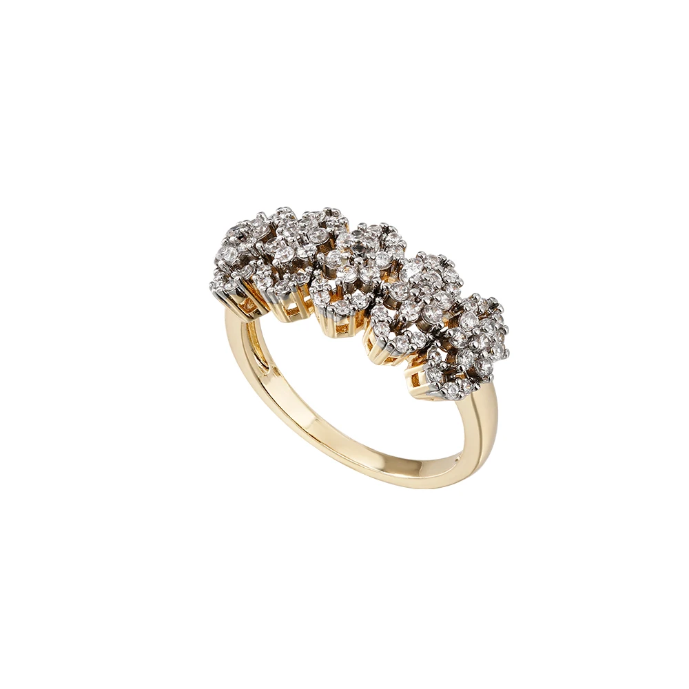 Clustered row zircon earrings and rings set copper plated 14K two-color gold banquet wedding accessories birthday gift