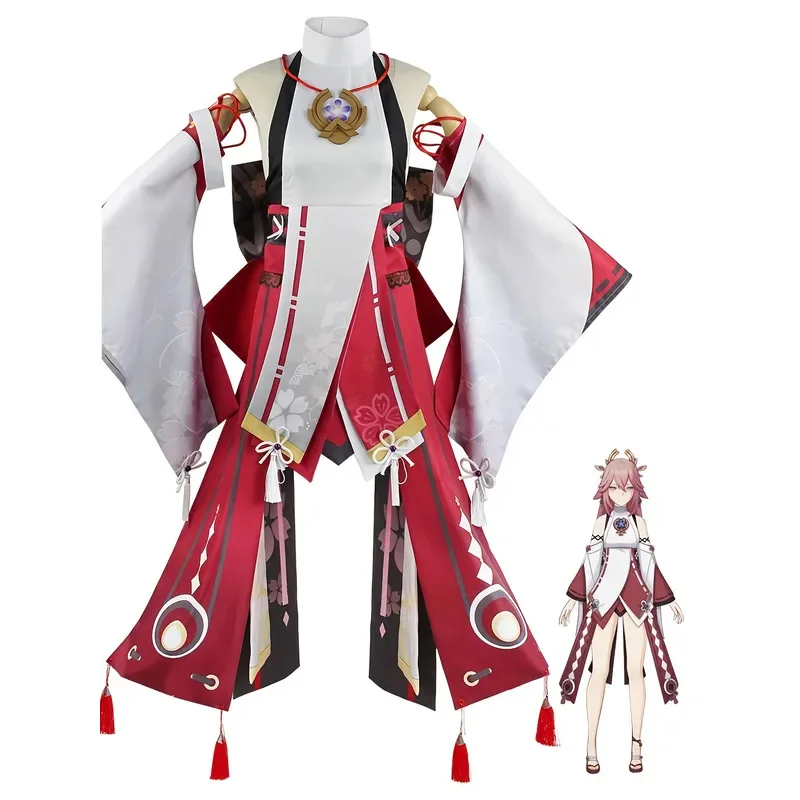 مجموعة كاملة من أزياء ميكو غوجي ياي التأثيرية شعر مستعار وردي على الطراز الصيني أزياء الهالوين للنساء لعبة كوميك كونكس؛ 2'c، 5.b؛ 7'