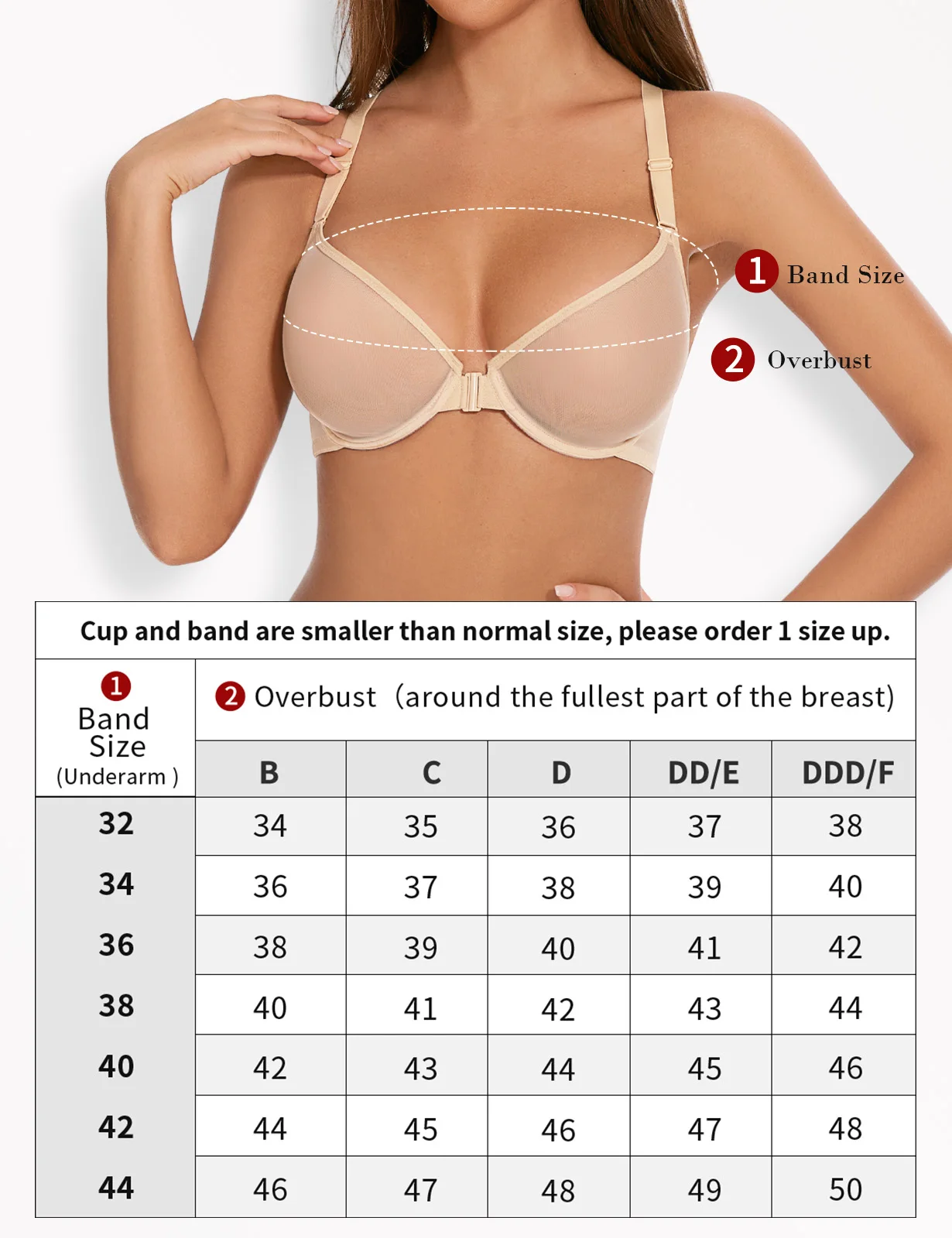 New Women Ultra Thin Mesh Front Closure Sexy Bra Underwire Unlined High Strecth Plus 32 34 36 38 40 42 44 Size B C D E F Cups