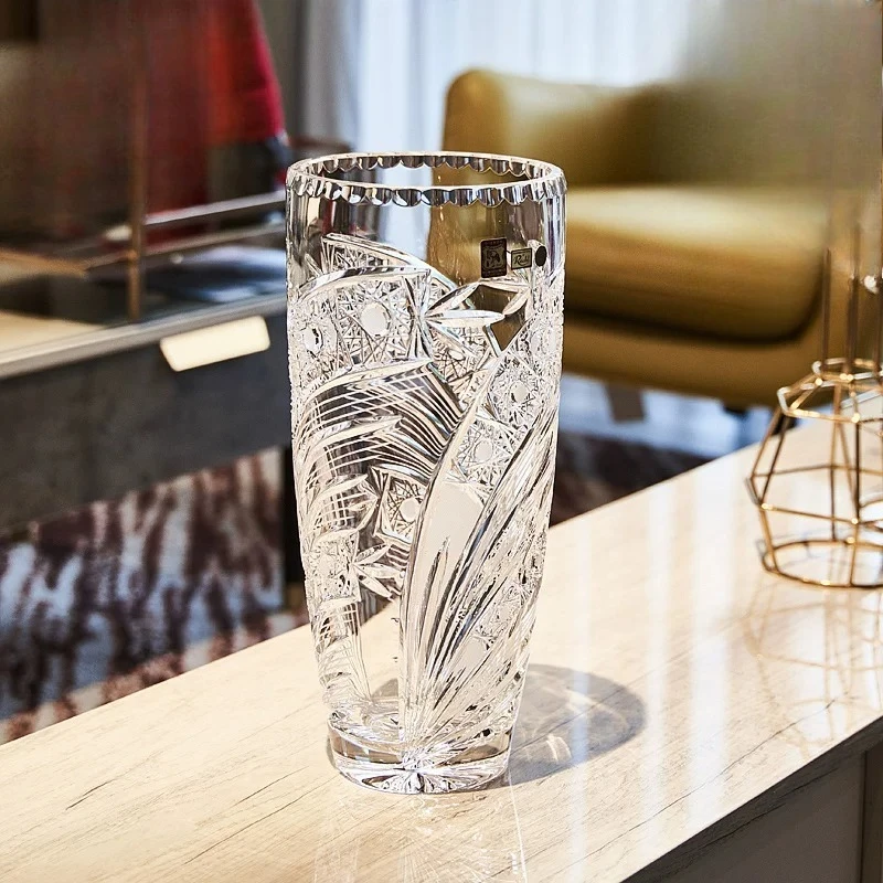 Bohemian crystal glass transparent vase 41cm villa ornament, vase