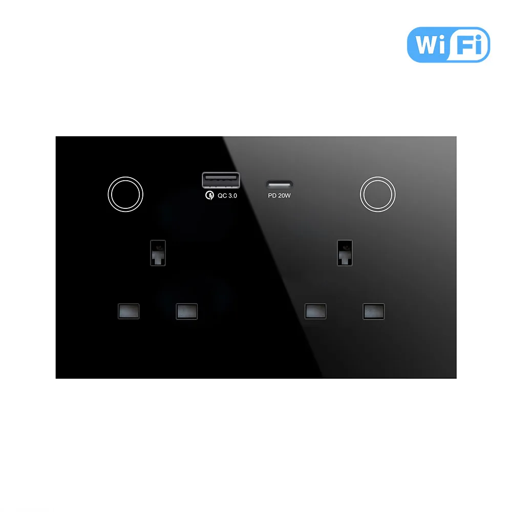 Enchufe inteligente moderno estándar del Reino Unido Wifi Graffiti toma de pared eléctrica 147 tipo Zigbee voz Alexa interruptor de doble polo