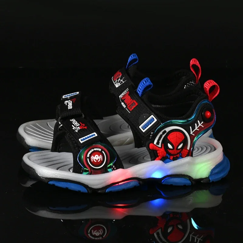 Disney Children Led Light Shoes Summer Boys Cartoon Spiderman Sandals Kids Beach Shoes Anti-slip Outdoor Shoes for Boys 1-7Y