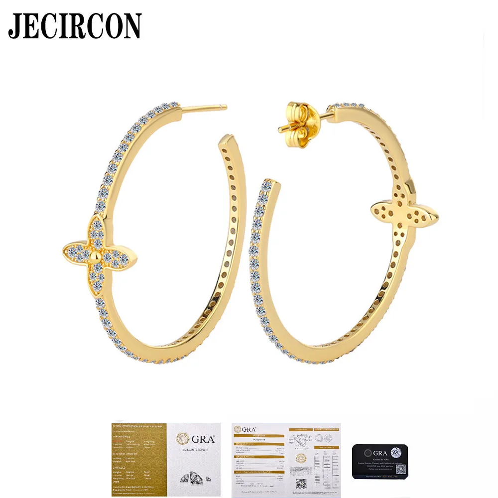 JECIRCON Full Moissanite Earrings for Women S925 Sterling Silver Flower Large Circle Earrings European and American Popularity