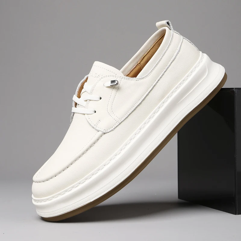 

Men's trendy low cut ankle sleeves, versatile thick soled shock-absorbing casual leather shoes 250711