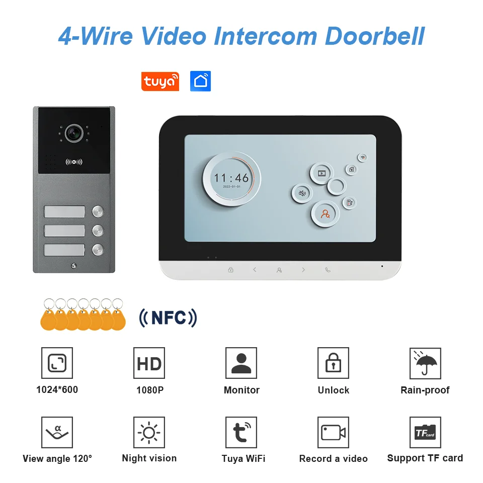 Tuya Wifi Videocitofono Per 2 ~ 6 Unità Appartamento 1080P AHD Videocitofono NFC RFID Sblocco Edificio Telecamera Sistema di Telefono Porta