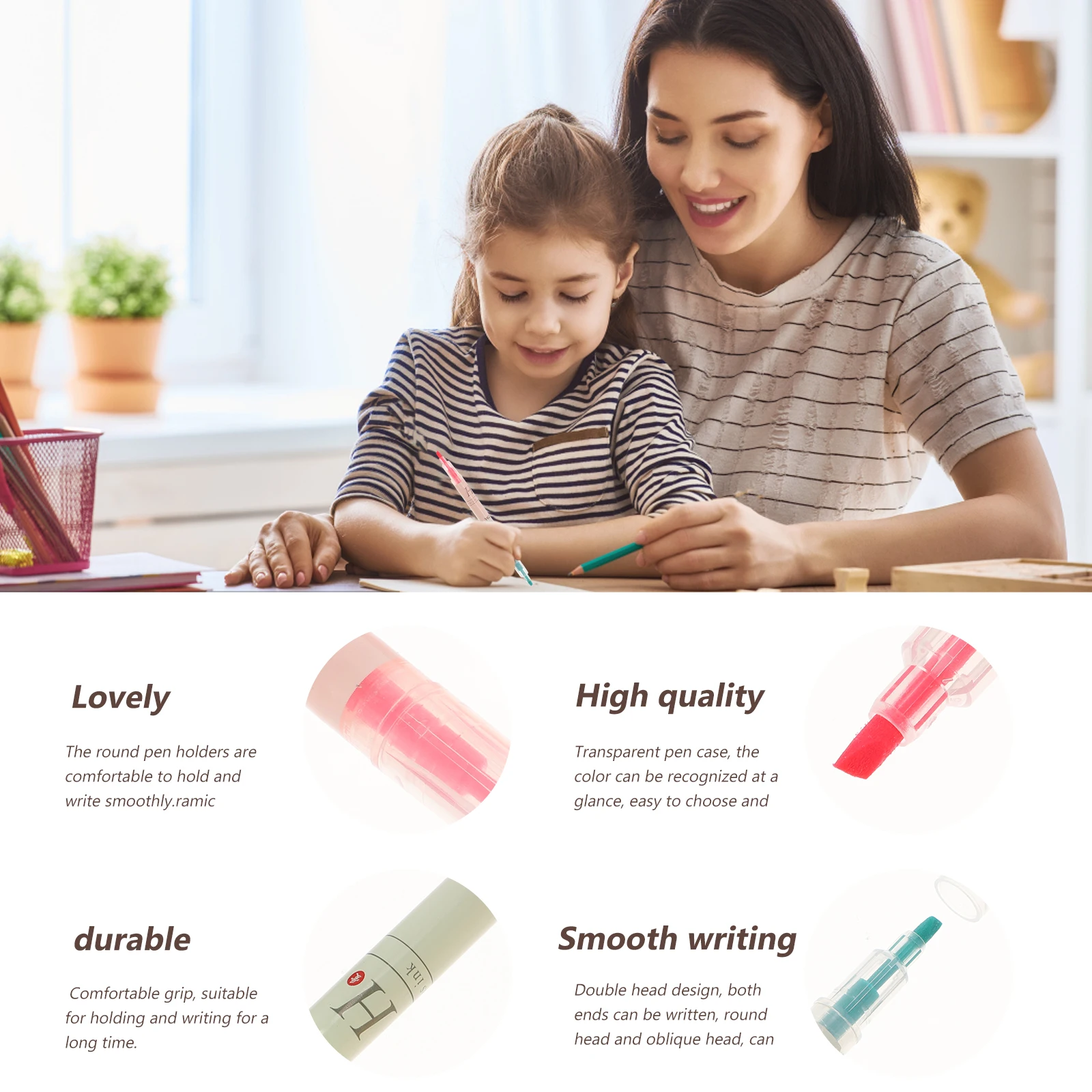 

5pcs Fluorescent Pens Multi-Color Double Tip Highlighter Pens Bright Ink Transparent Barrel Selection Comfortable