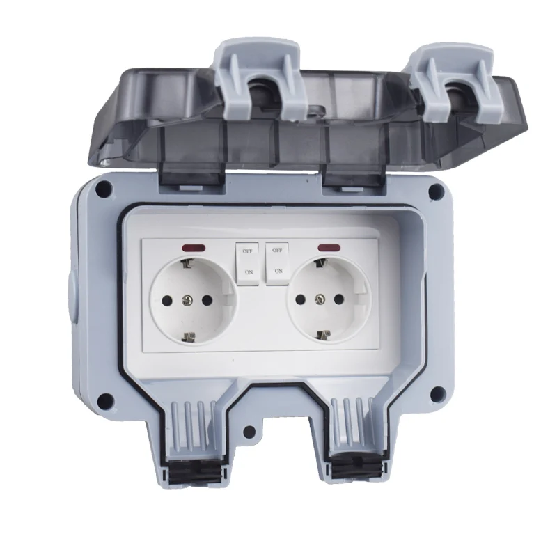 IP66 Outlet 220v Korea Waterproof Outdoor Plug Electrical Sockets And Switch Wall Multi European Eu Adapter Bathroom Power