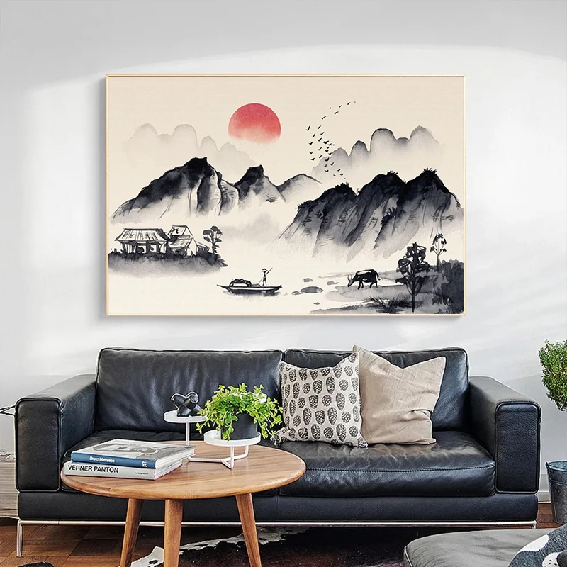 2026 Chinese Landscape Couple Birds Forest Mountain River Koi Carp Fish Art Poster Prints Canvas Painting Wall Art Picture Home 