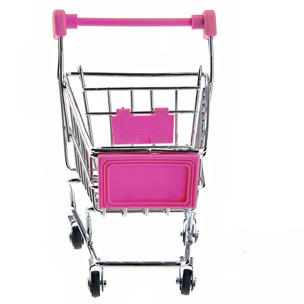 Mini carrinho de compras em forma de cesta de armazenamento organizador de mesa (rosado)