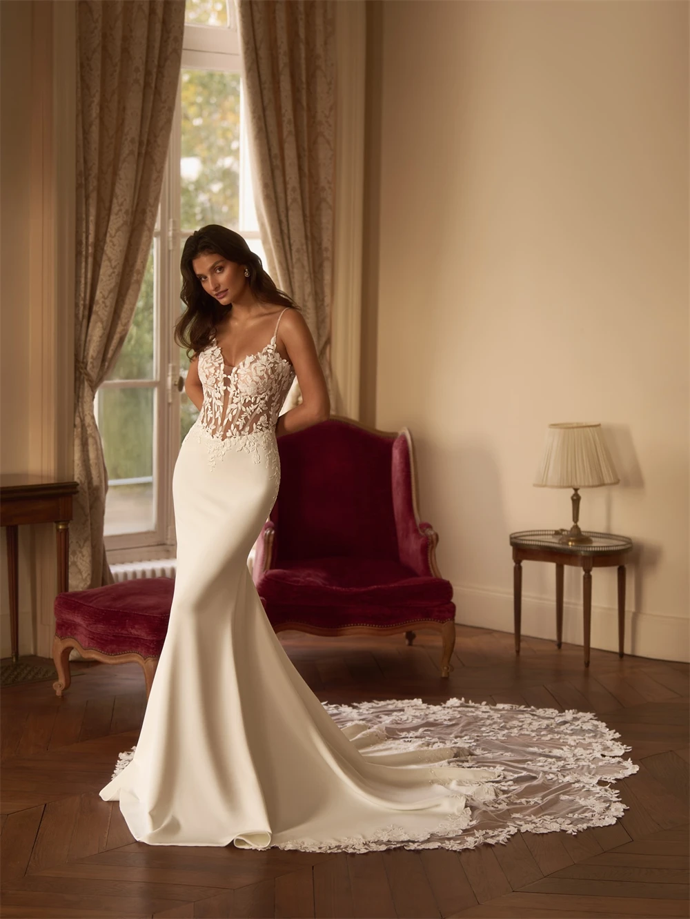 

Customized Elegant White Satin Wedding Dress Formal Sweetheart Sleeveless Bridal Gowns Soft Mermaid Court Train Vestido De Novia