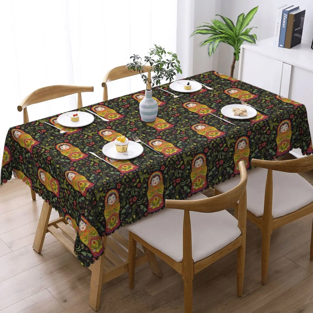 Russian Doll Matryoshka Custom Rectangular Tablecloth Oilproof Table Cover for Dining Events Table Cloth