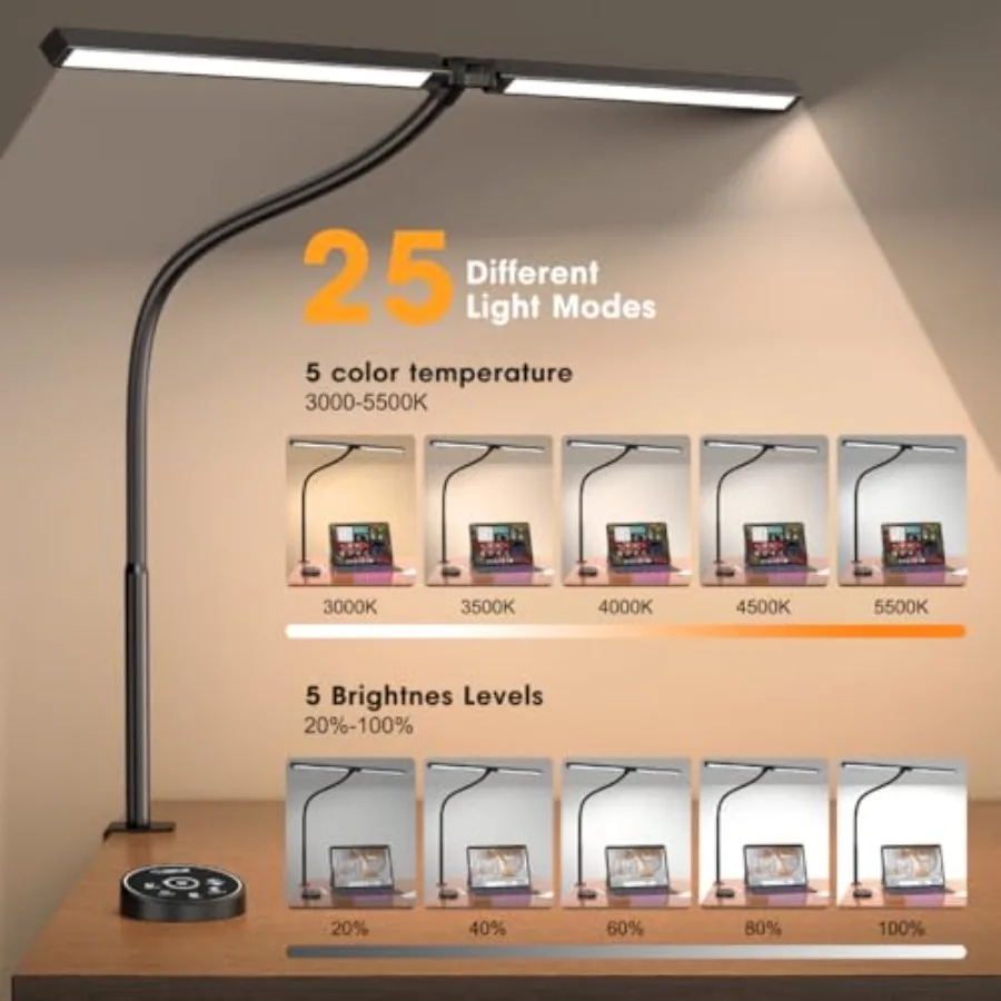 Led Desk Lamp for Office Home - Eye Caring Architect lamp with Clamp, Dual Screen Computer Monitor Work Smart Light: 24W 5 Colo view 3