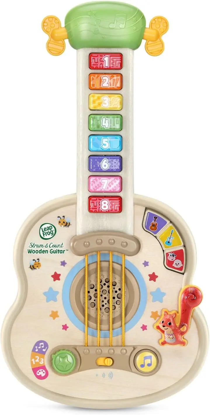 Wooden Guitar Musical Toy for Toddlers, Strum and Count Learning Activity
