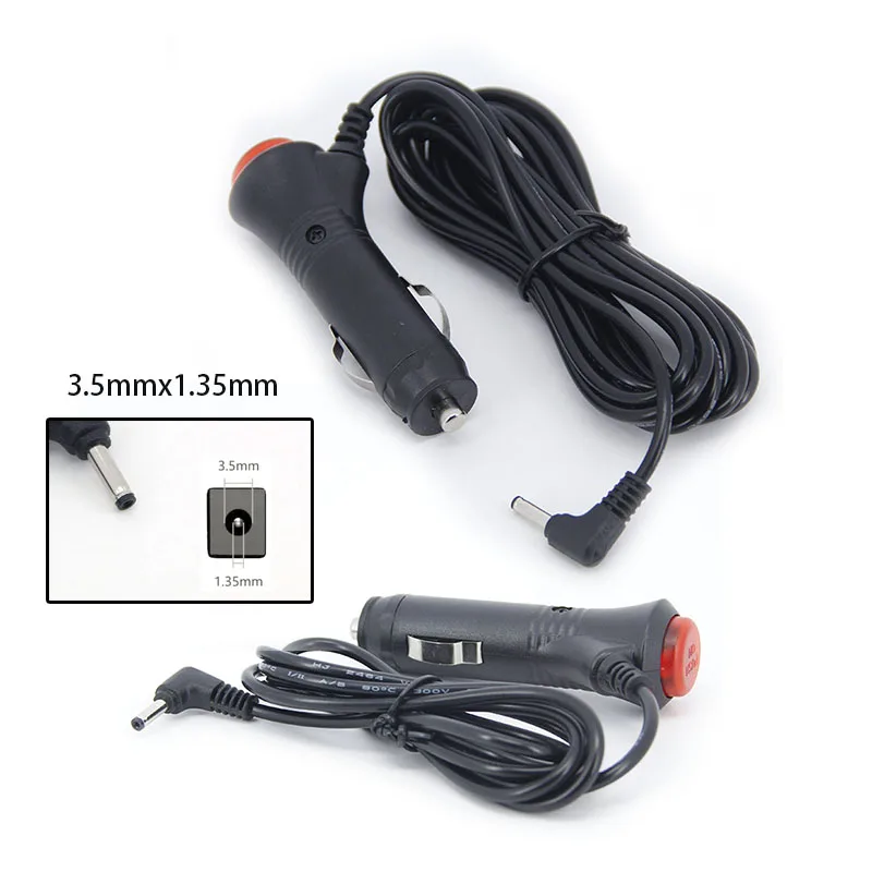 Adaptador de alimentação de isqueiro do carro com cabo ligado e desligado, DC 12V, 3.5mm x 1.35mm, 3.5mm Plug, 1.5m, 3m, com cabo para GPS, Detector de radar