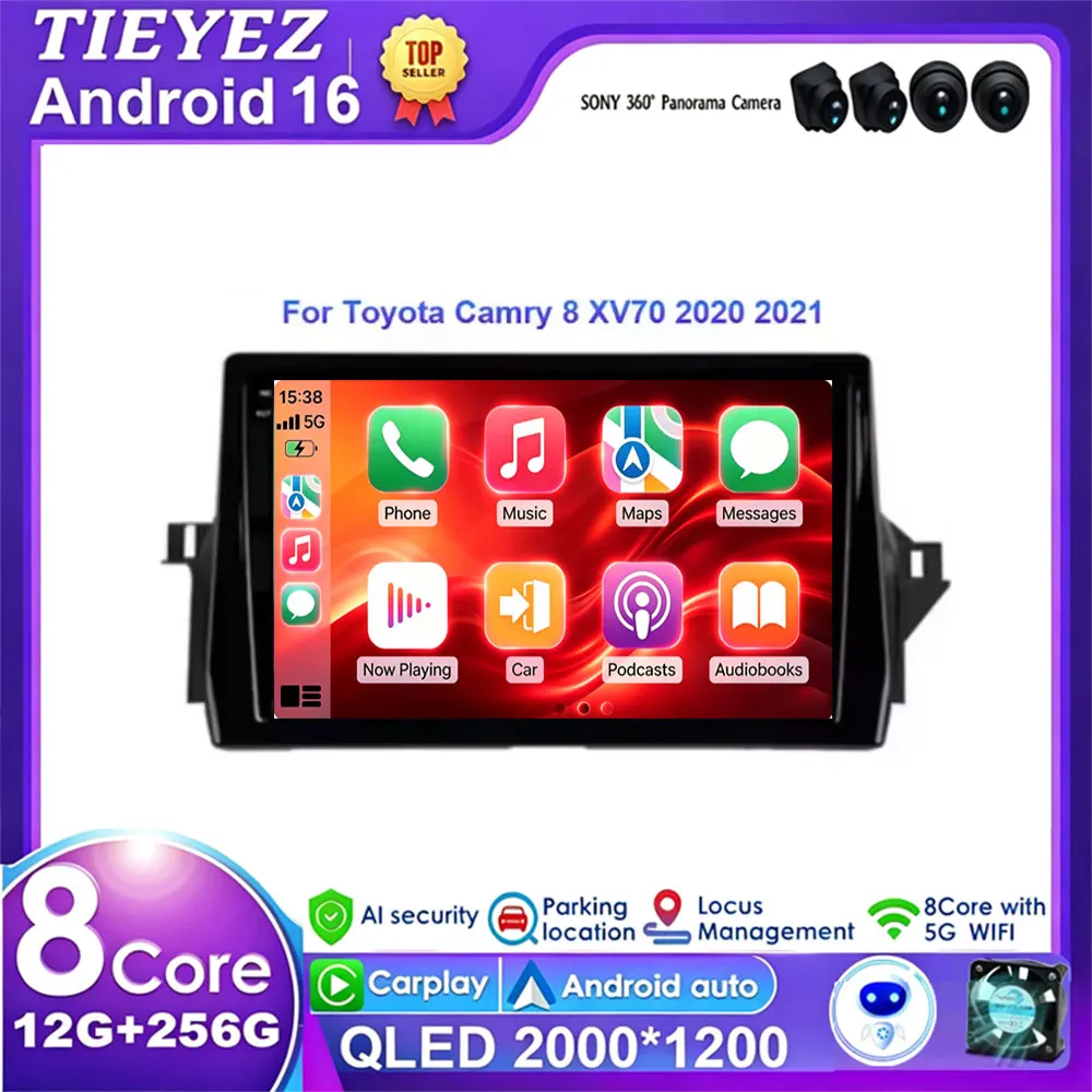 For Toyota Camry 8 XV70 2020 2021 Android16 Car Radio Multimedia Player Stereo GPS WIFI+4G Wireless Carplay Auto Video Head Unit