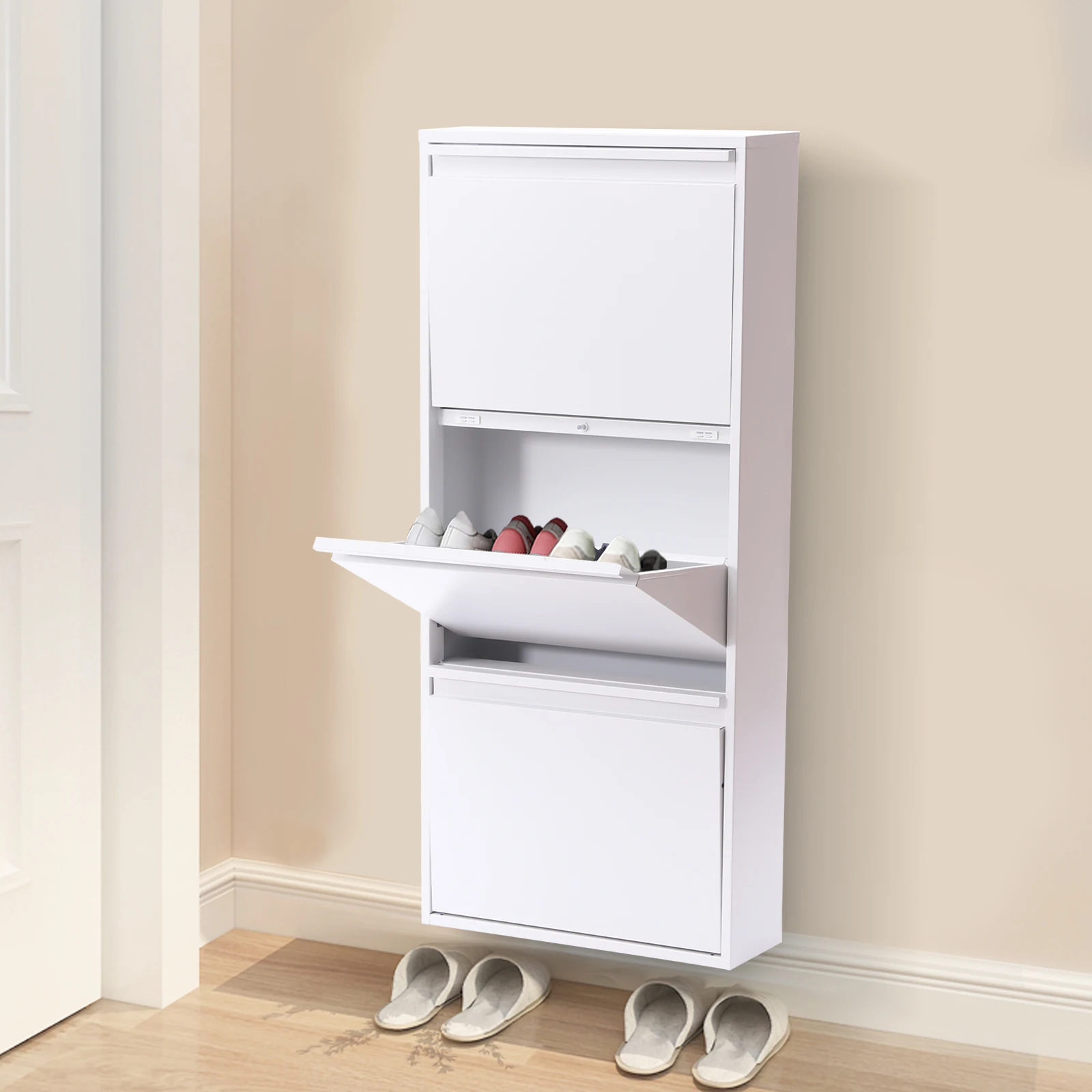 3 Drawer Shoe Storage Cabinet - Wall Mounted & No-Assembly Metal Shoe Cabinet for Entryway