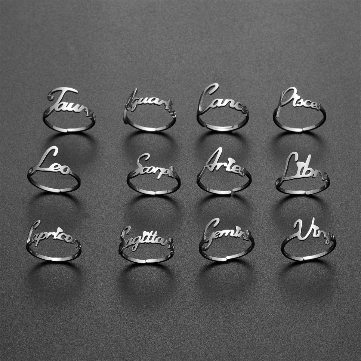 Vintage Constellations Letter Adjustable Ring For Women Men Gold Color Stainless Steel Zodiac Sign Ring Jewelry Birthday Gifts