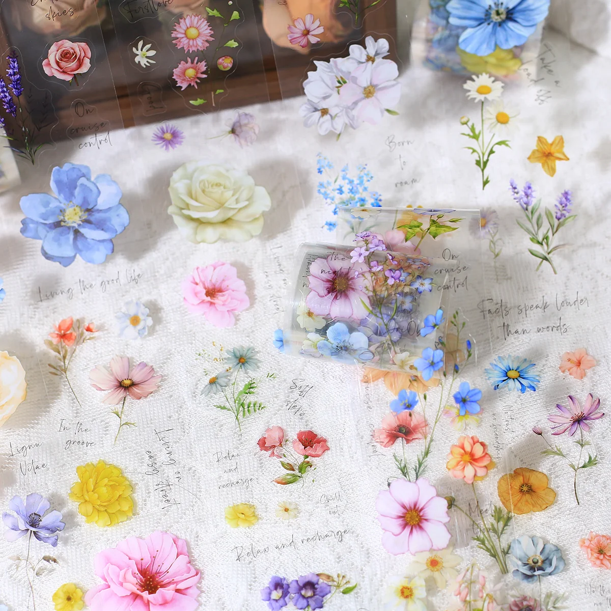 6 Rolls Flower Tape Stickers Handmade DIY Scrapbooking PET Stickers Junk Journal Notebook Sticker Album Diary Decoration Sticker