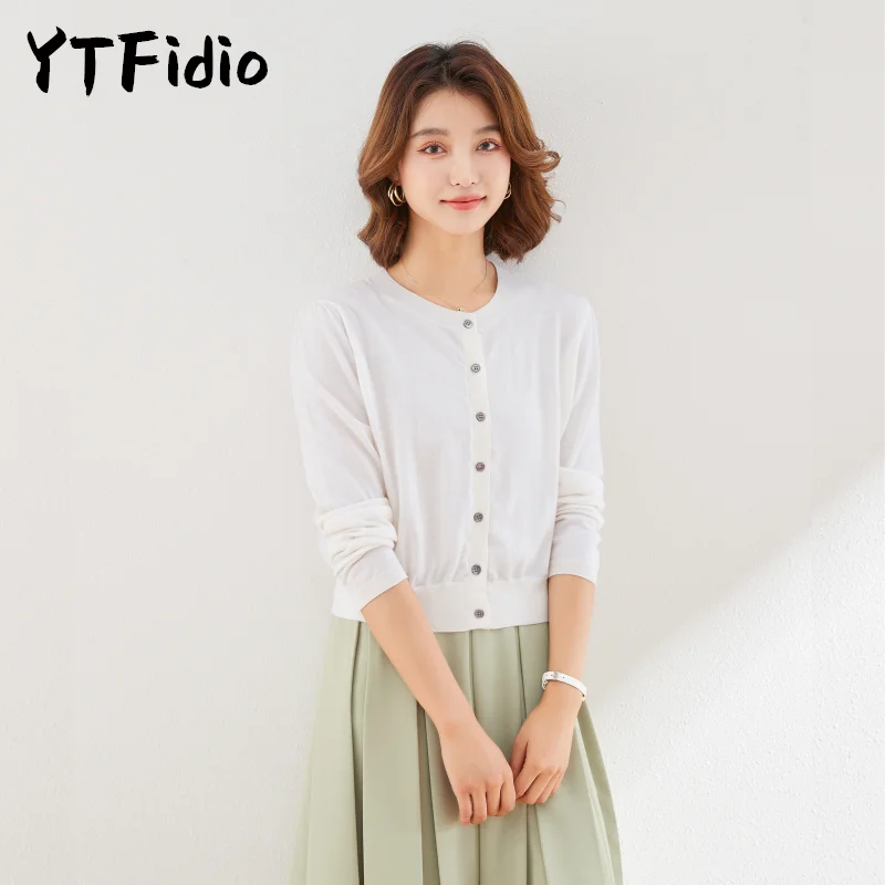 YTFidio 100% Wool Women O-neck Shirt Cardigan Cardigans Sweater  Merino Wool Causal Coats Solid Warm Knitwear Tops Sweater  66