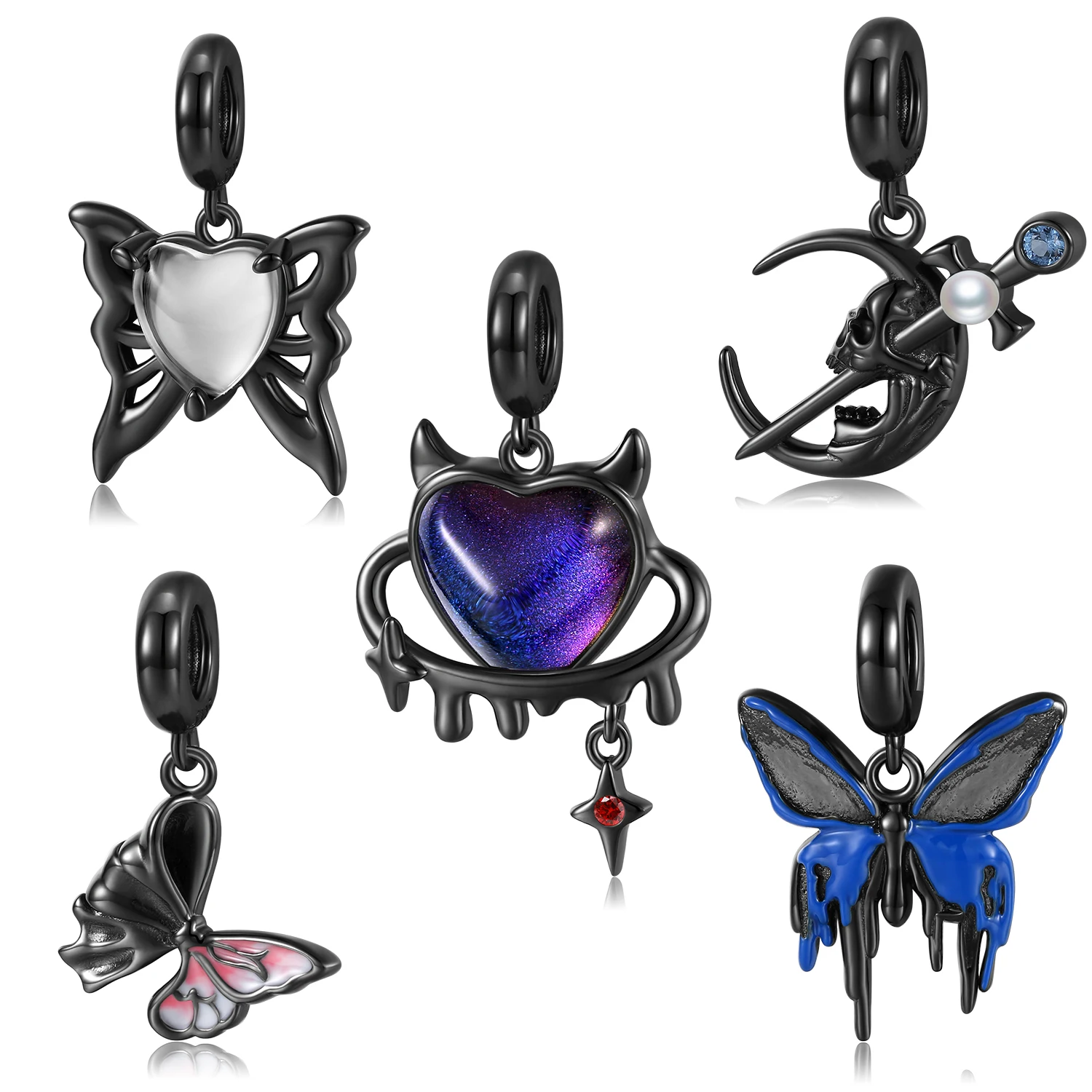 

Romantic Valentine's Day 925 Sterling Silver Black Butterfly Purple Dazzling Devil Horn Charms Fit Diy Charms Bracelet & Bangle