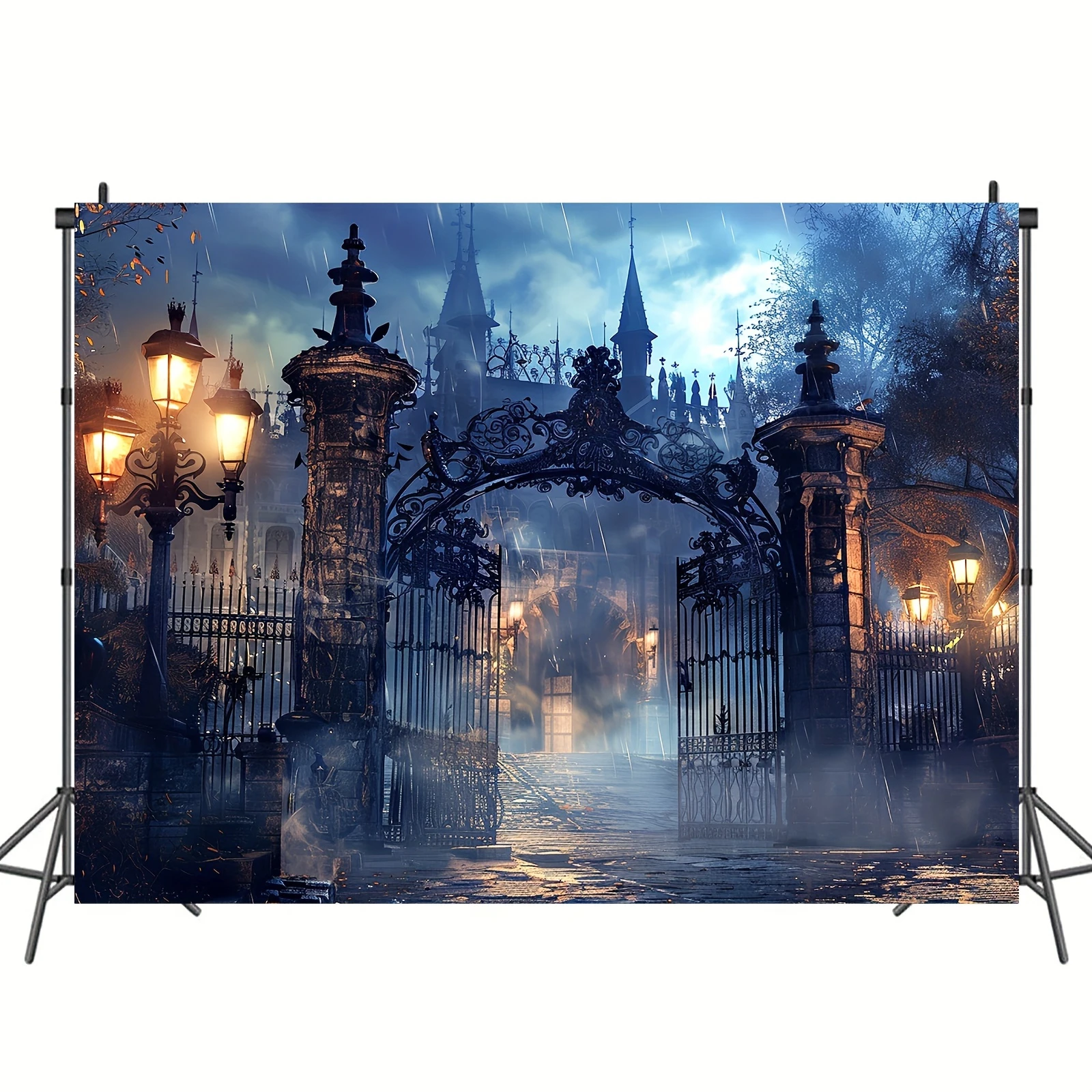 Spooky Castle Gate Halloween Backdrop - Versatile Polyester Photography Background For Parties & Decorations