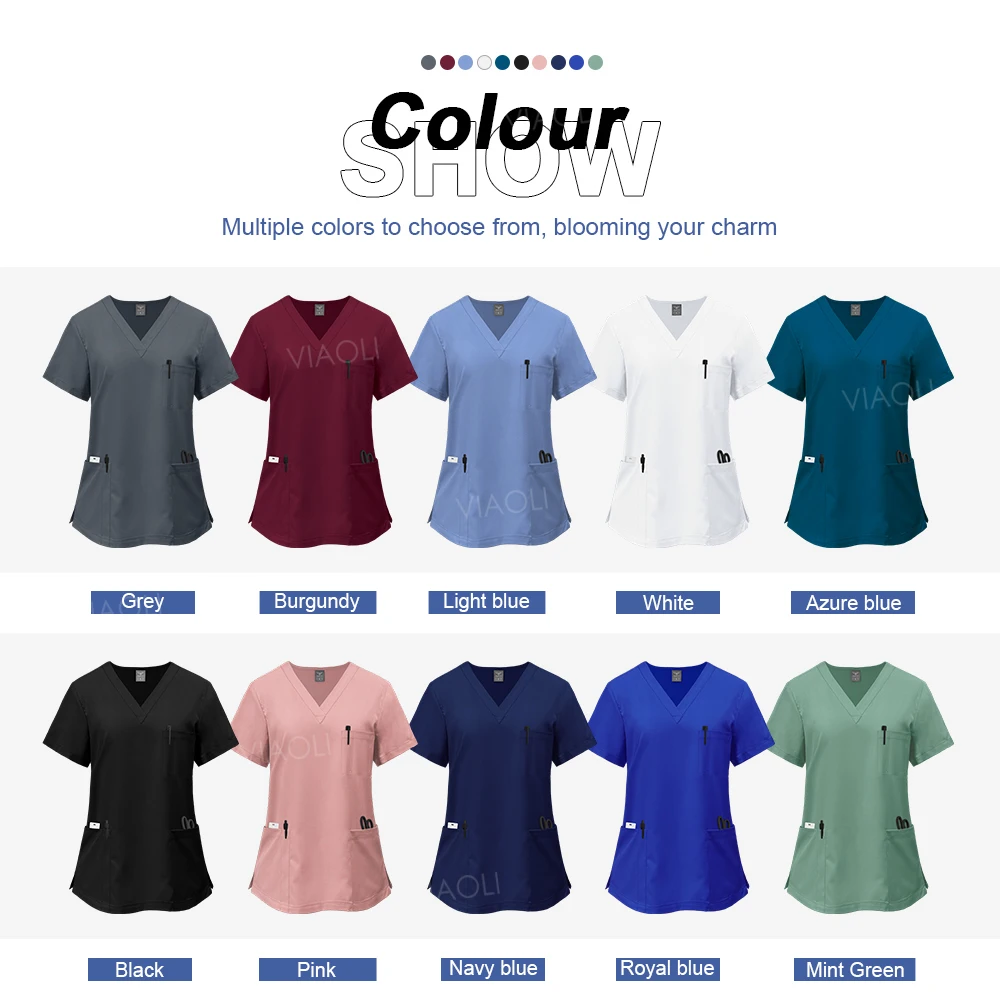 Groothandel Scrub Sets Vrouwen Multicolor Schoonheidsspecialiste Lab Werkkleding Effen Kleur Schoonheidssalon Verpleegkundige Uniformen Pet Clinic Scrubs Unisex