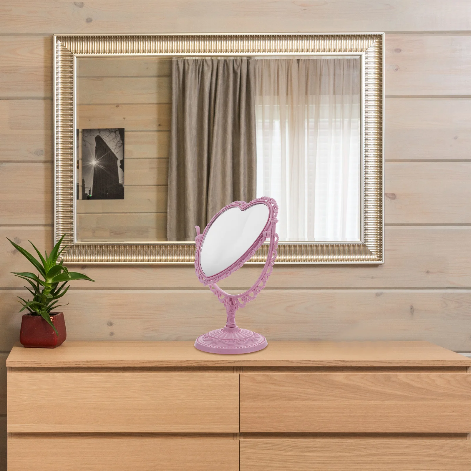 

Vintage Desktop Shaped Design Smooth Rotation Stable Stand Clear View Mirror for Women Daily Care