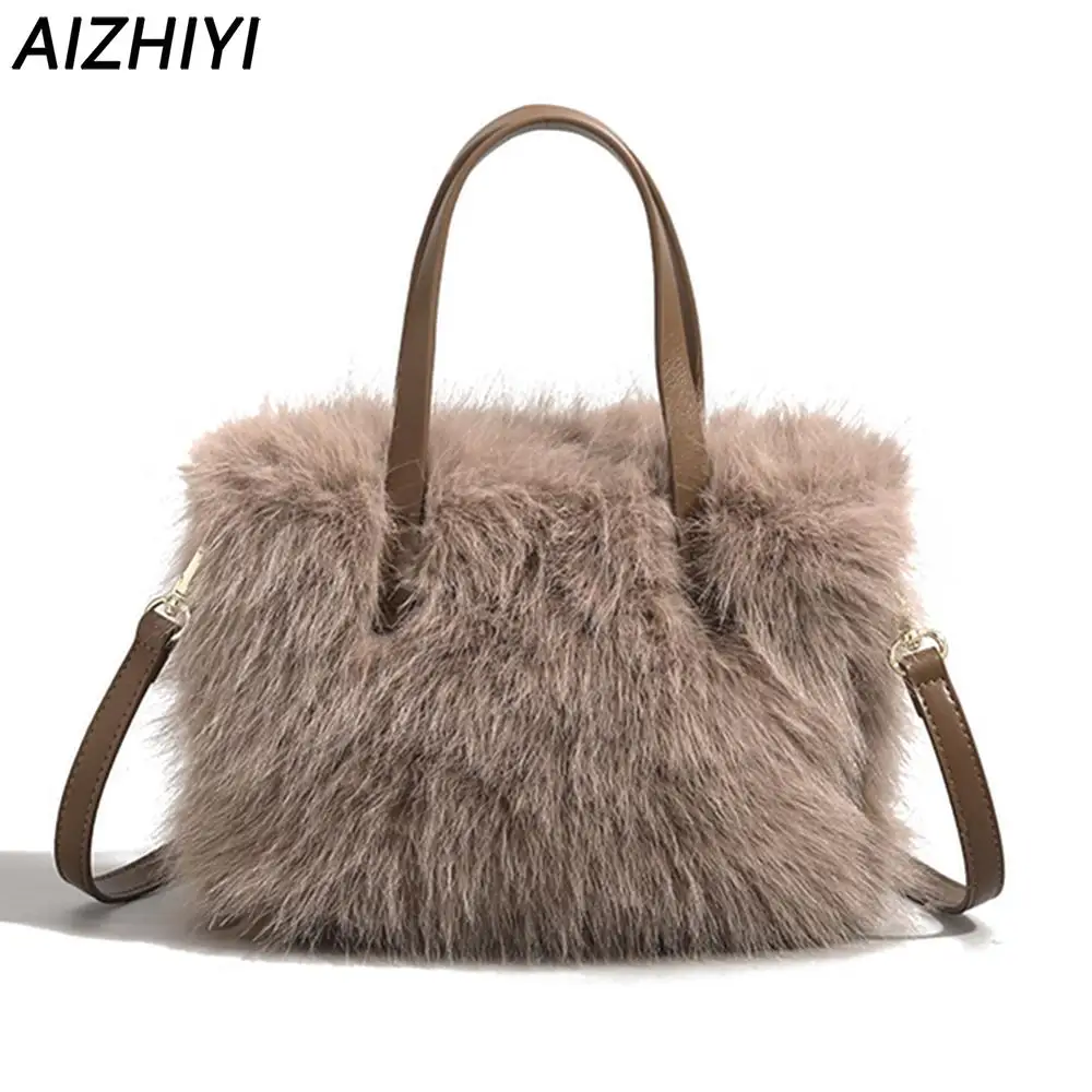 Plush Shoulder Bag Women's Bag 2024 Faux Fur Crossbody Bags Ladies Fluffy Clutch Purse for Women Mini Tote Bag Furry Handbags