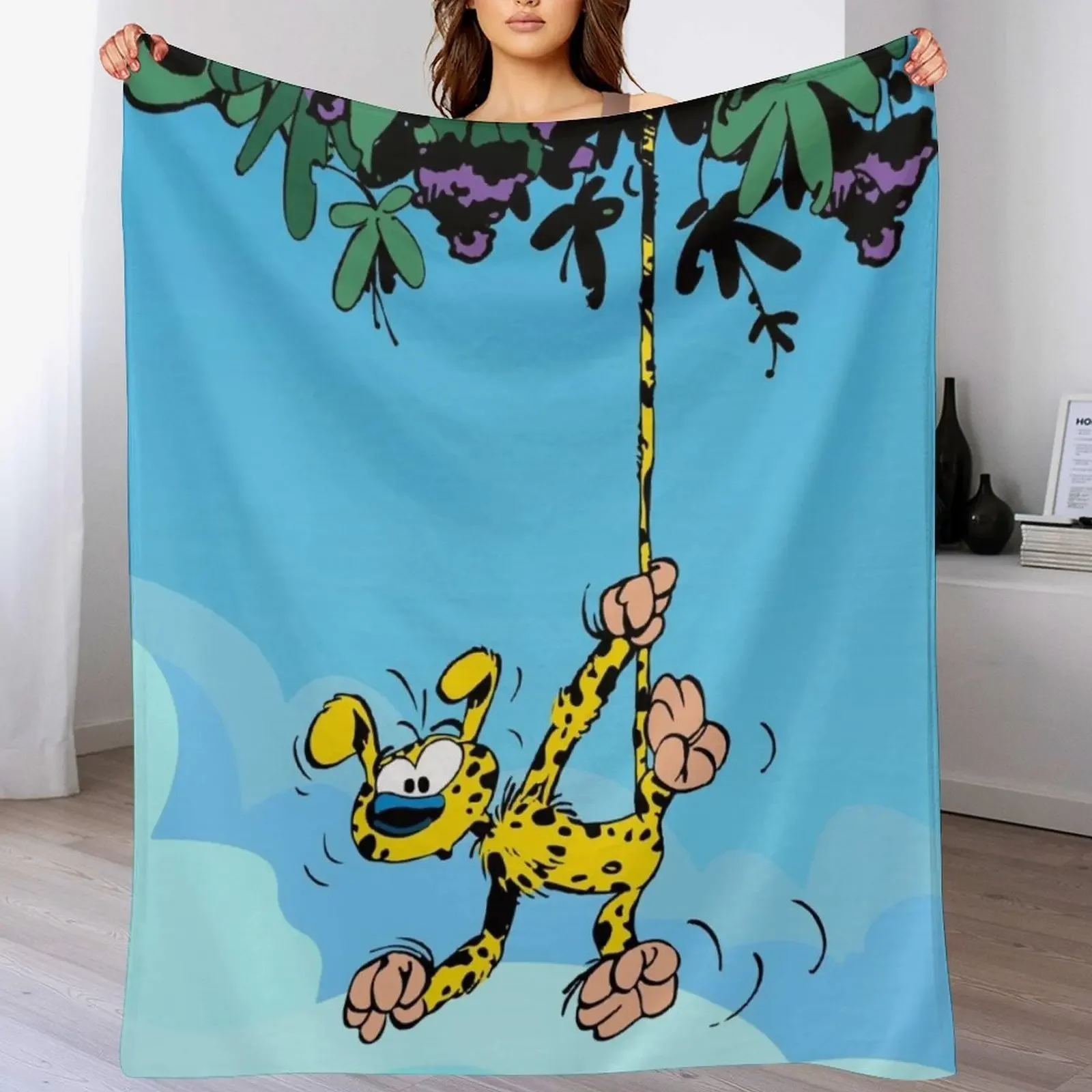 

Marsupilami hanging on tail in the sky Throw Blanket Warm Cute Flannel Hairy Blankets