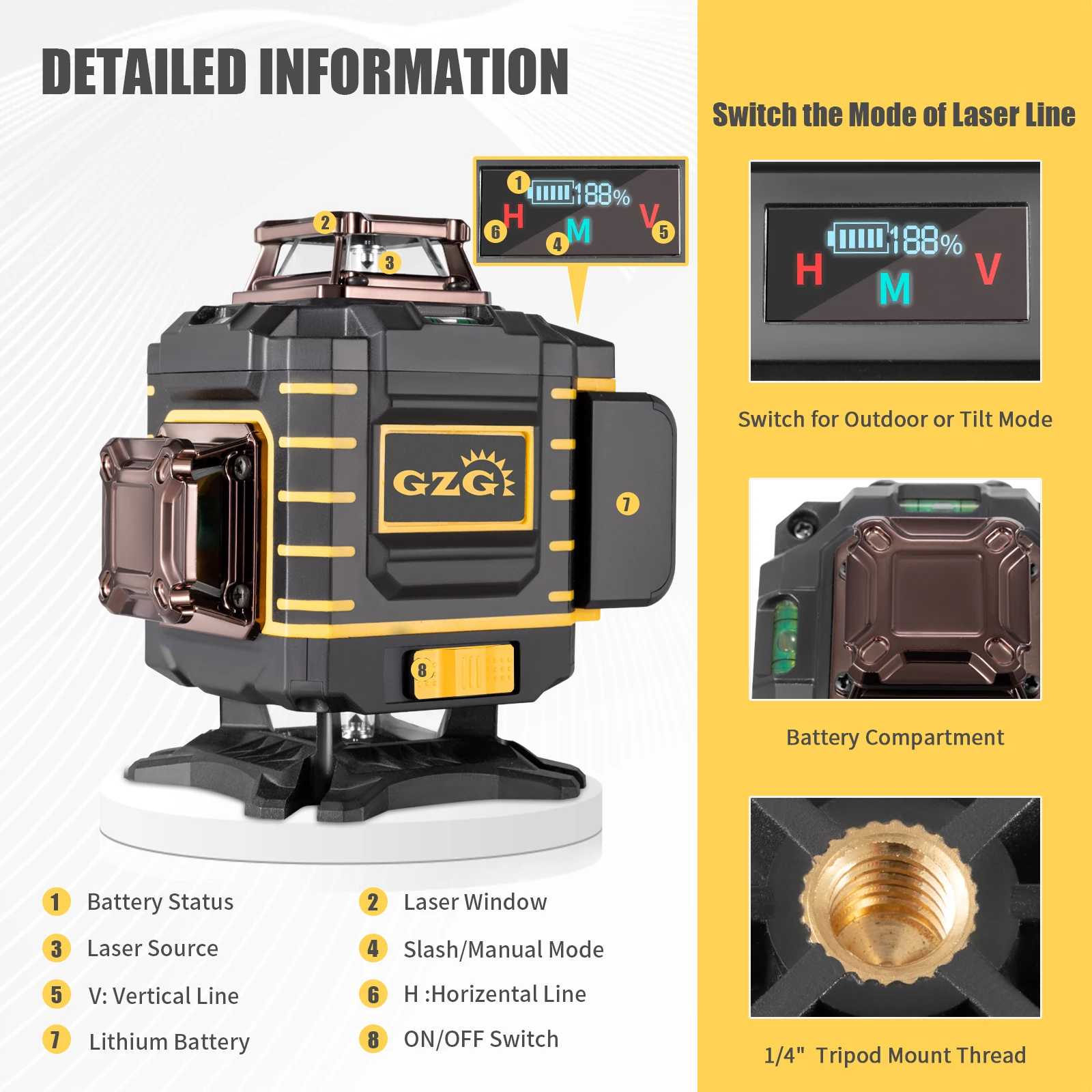 GZG 16-Line 4D Green Laser Level with High-Precision Vertical and Horizontal Lines