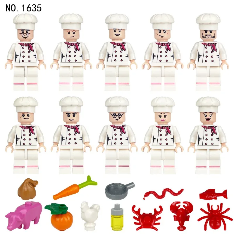 Muñeco de chef 1635, accesorios de animales, cerdos, vajilla, juguetes, juguetes educativos, minipersonajes, personajes de dibujos animados, regalos de cumpleaños.