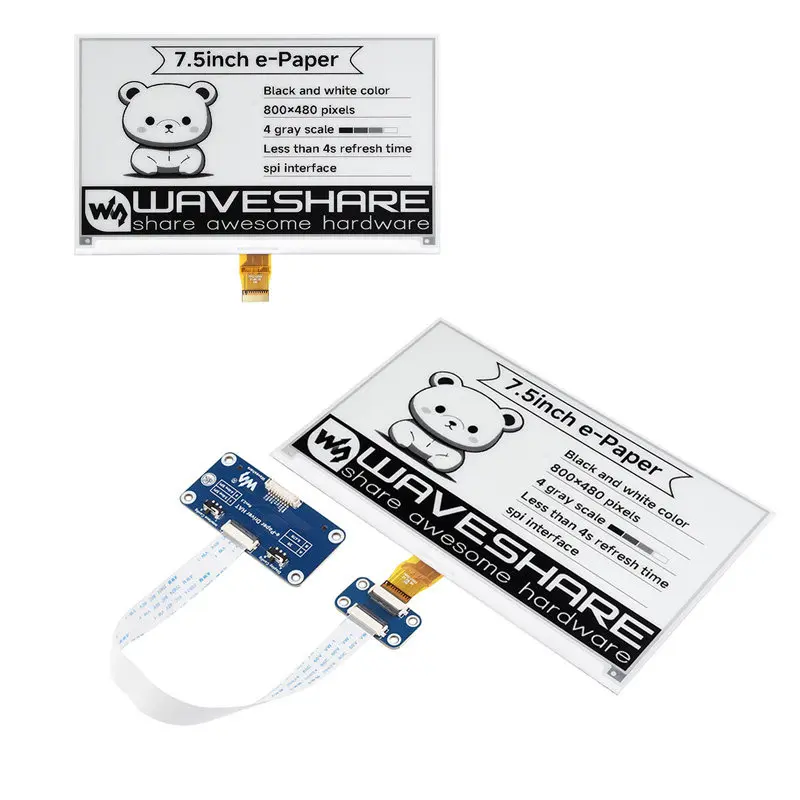 7.5-inch E-Paper Display, 800By480 Resolution, B&W / Red-Black-White