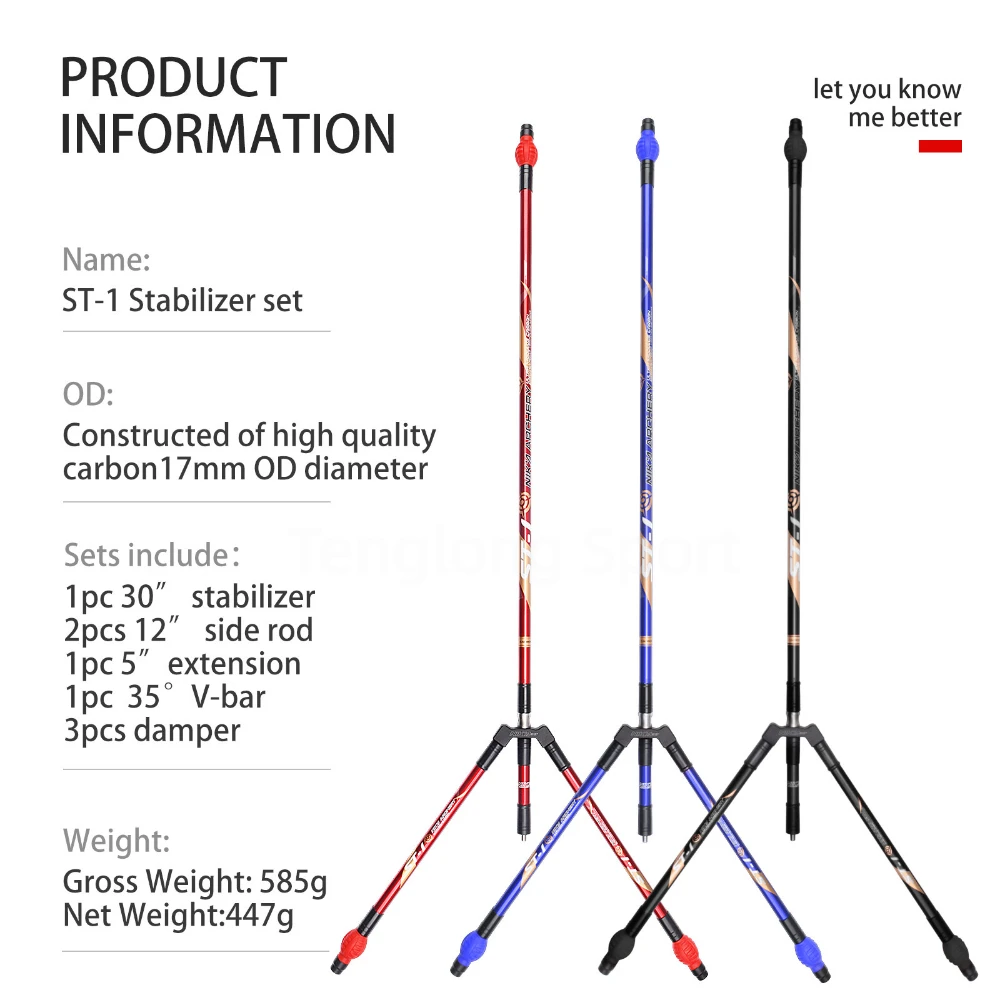 Nika Archery Recurve Bow Stabilizer Bar Carbon Fiber Stabilizer Black Red Blue Color 1set