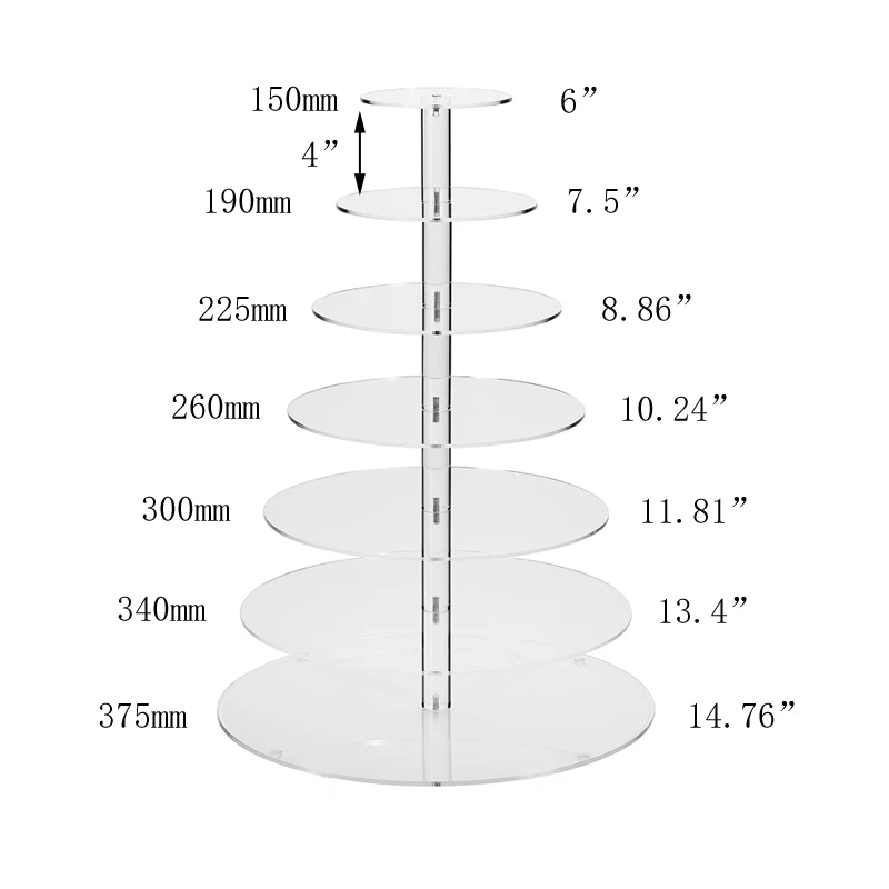 7 Tier Clear Acrylic Round Cupcake Stand Perspex Cake Display Tools Plexiglass Christmas Wedding Birthday Craft Holder Supplies