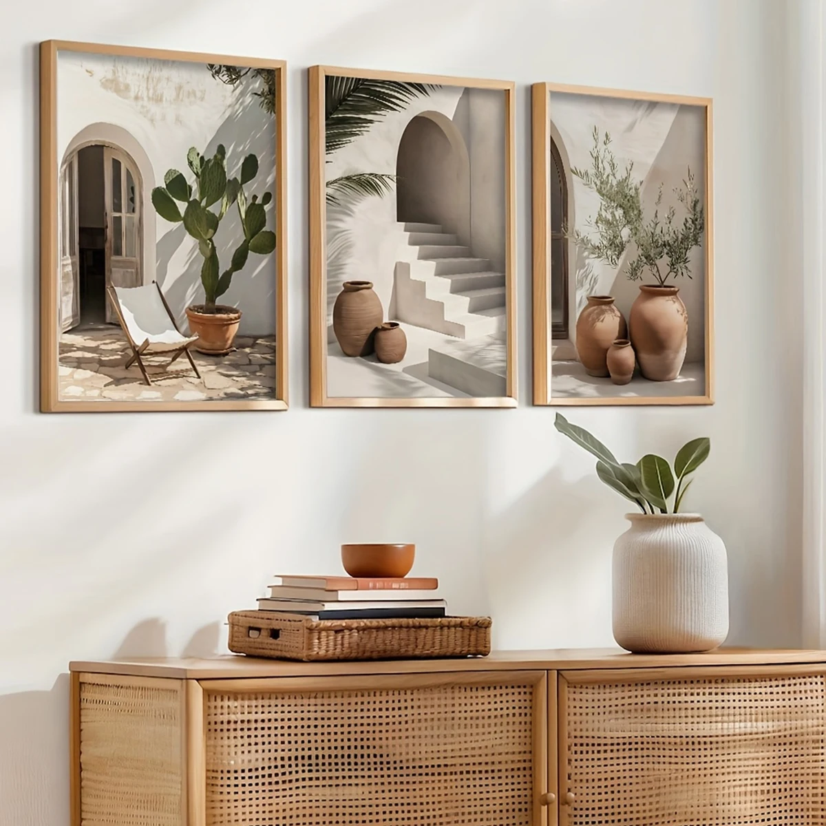 Image of 3 teile/satz Böhmischen Olivenbaum Topf Leinwand Poster Mittelmeer Bogen Architektur Wand Kunstdrucke für Wohnzimmer Wohnkultur