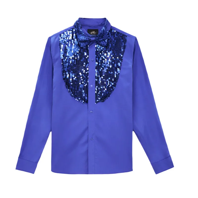 WVGA Spring Autumn New Men's Tide Dance Performance Long Sleeve Sequin Shirts Niche Chic Casual Turn-Down Collar Tops Ins W21714