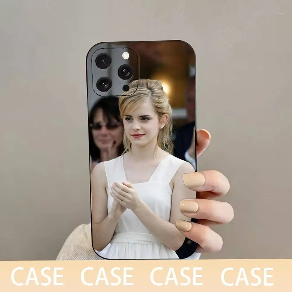 حافظة هاتف الممثلة E-Emma W-Watson لهاتف iPhone 16,15,14,13,12,11 Plus، Pro Max، XS، X، XR، SE، Mini، 8، 7، غطاء أسود من السيليكون الناعم