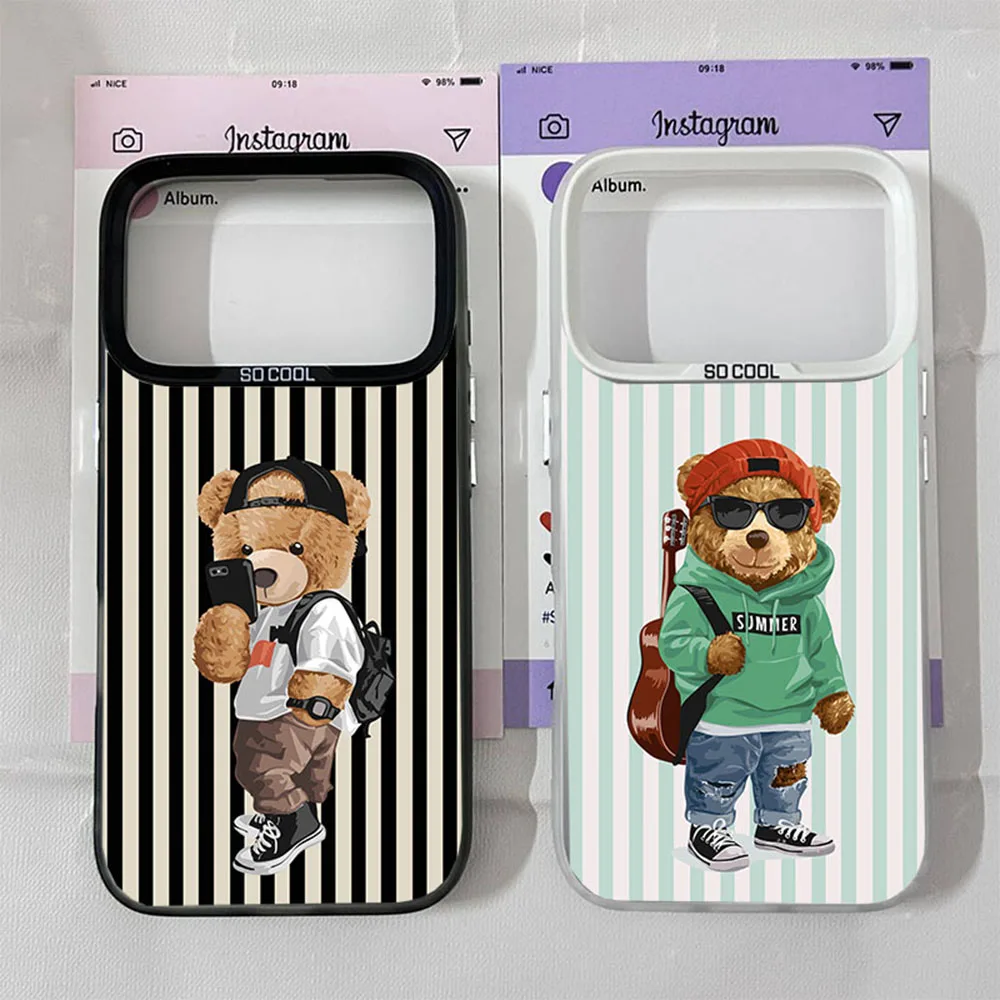 Cartoon Ins Bear Striped Phone Case for Samsung Galaxy S26 S25 S24 S23 S22 S21 FE Ultra Edge Plus 4G 5G Anti Fall Matte Cover
