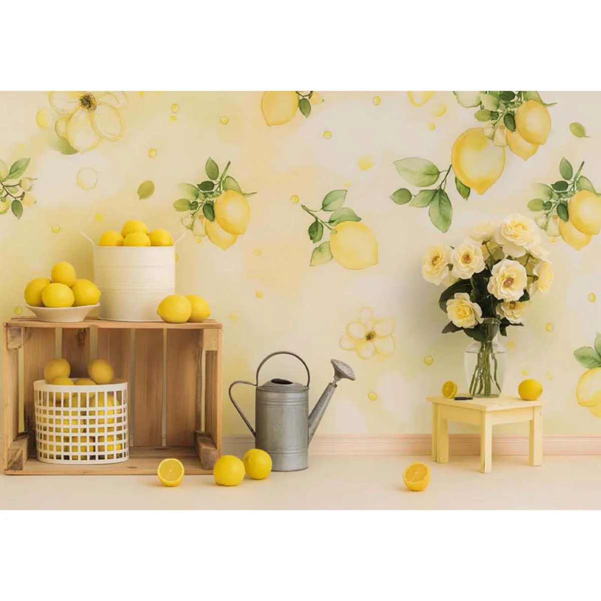 

Allenjoy Yellow Lemon Floral Backdrop