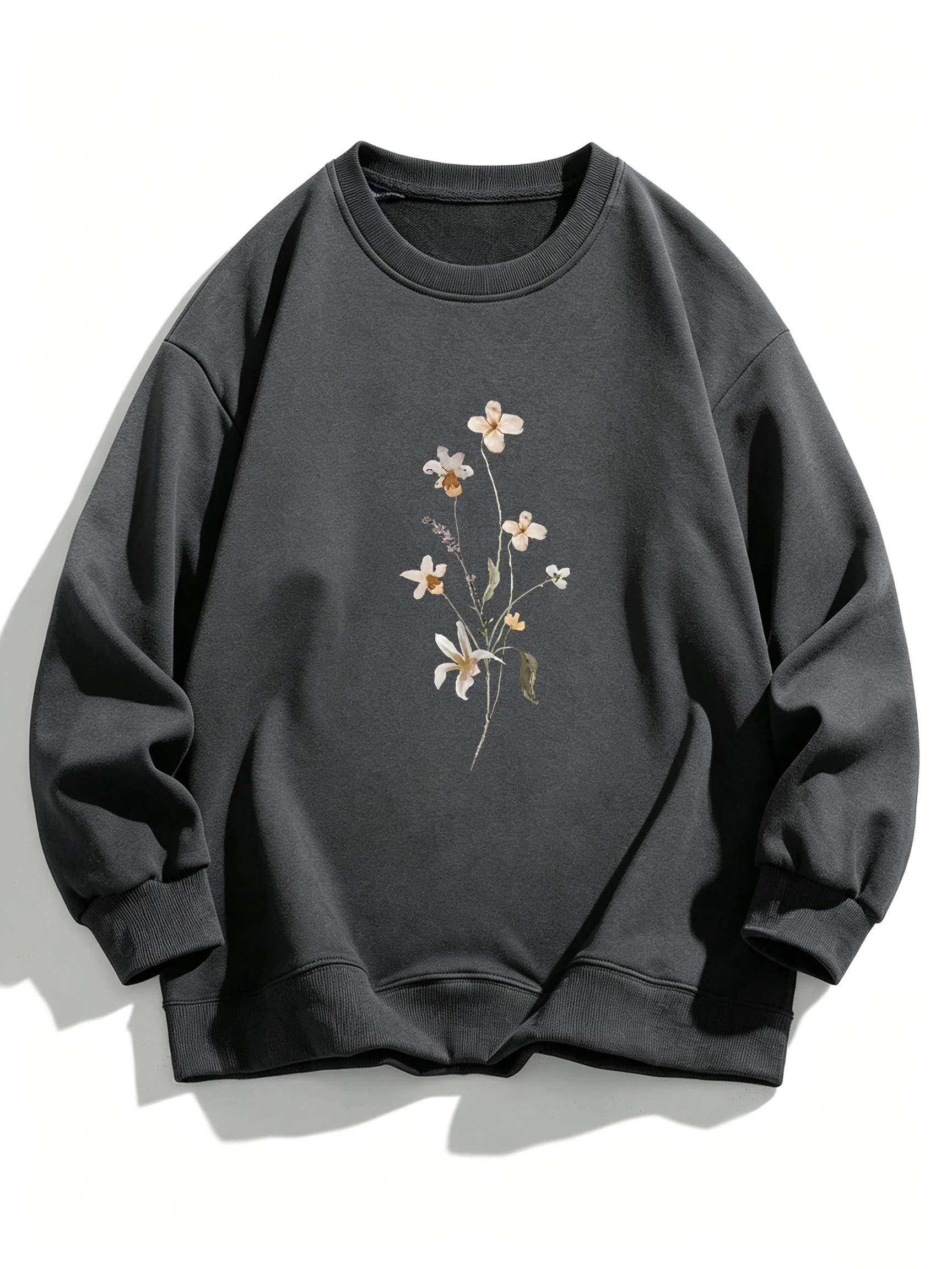 Beautiful Flower Clusters Pattern Women Sport Sweatshirt Street Crewneck Pullover Autumn All-Match Top Y2K Casual Fleece Clothes