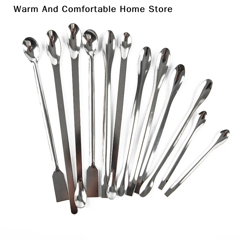 【SE】Hot Sale 12PCS Stainless Steel Lab Spoon Spatula/Laboratory Sampling Spoon Mixing Micro Spatula Scoop