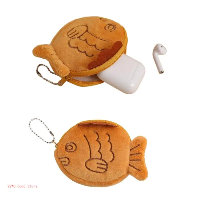 Women Coin Fish Headphone Storage Bag Small Change Purse Sea Animal Wallets Coin Purse Plush Earphone