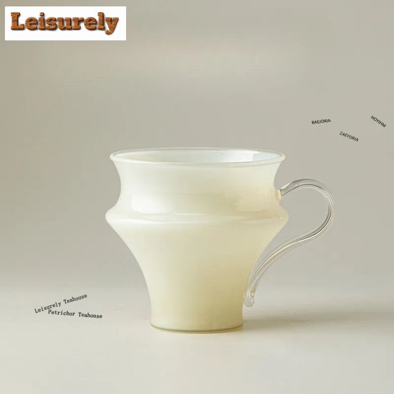 HOYIHM 235ml Frost Moon White Ice Jade Glass Coffee Mug Kitchen Cup Afternoon Tea Mug Beverage Bottle Office Water Cup Tableware