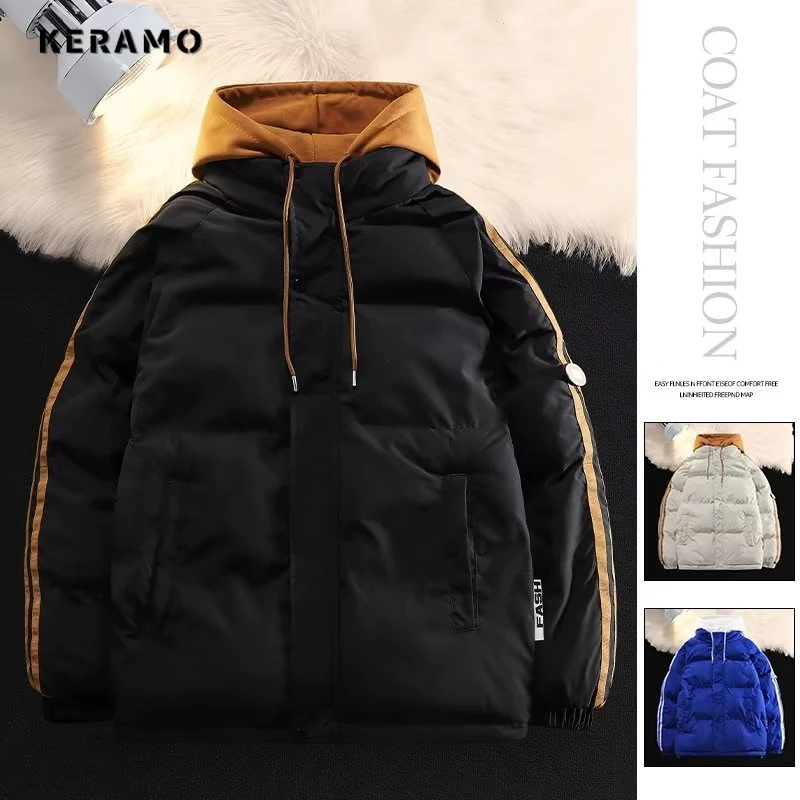 2023 Autumn Winter Sporty Style Single Breasted Hooded Parkas Striped Jacket For Women Young Style Outerwear Fashion Retro Coat