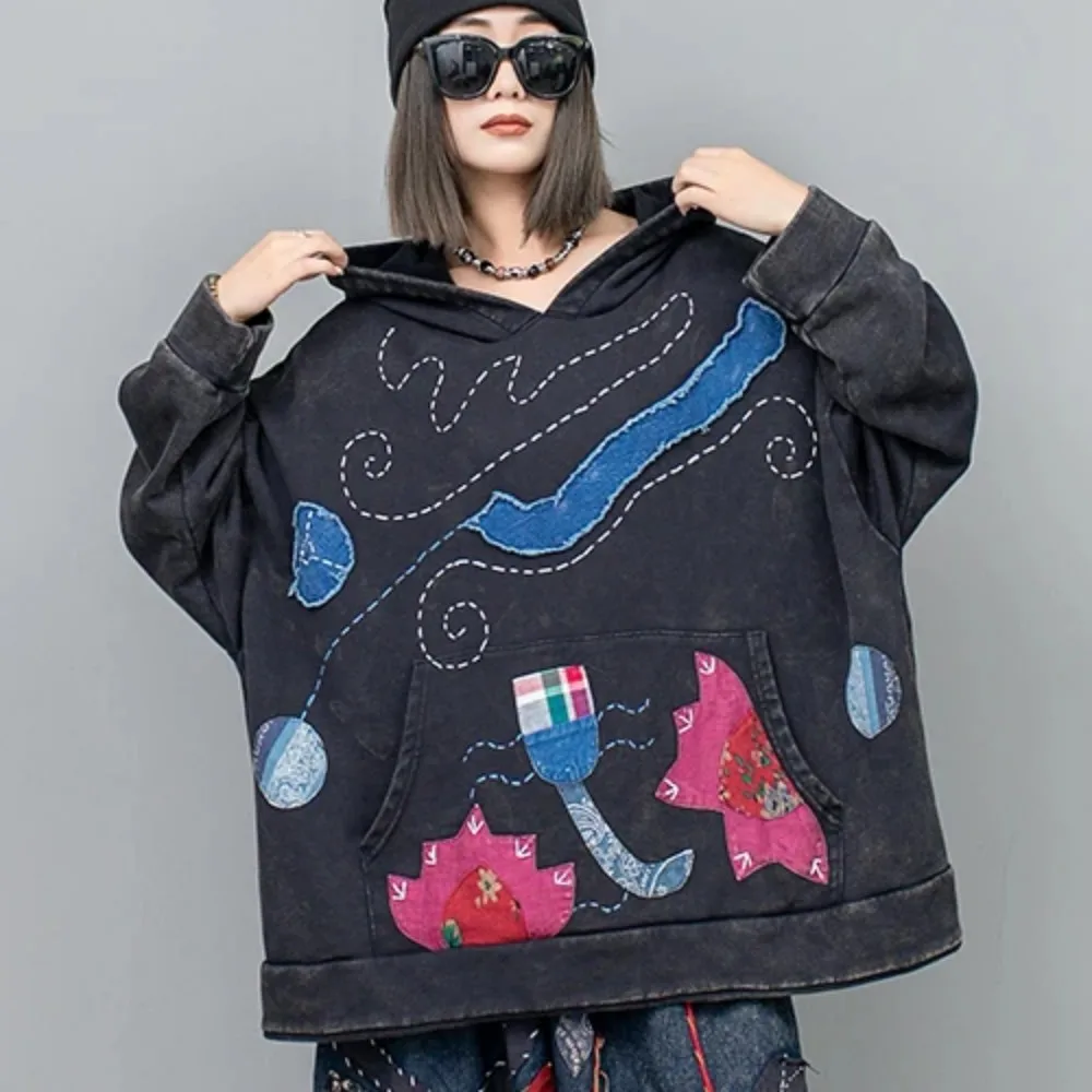 

2024 Spring Autumn New Hooded Long Sleeved Hoodie Women Heavy-duty Hand Embroidered Loose Sweatshirt LX1141