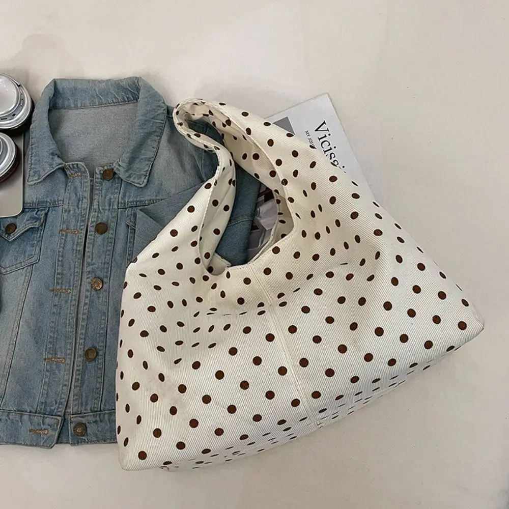 Neue Damenhandtasche mit Polka-Dot-Muster, lässige Umhängetasche aus Cord, große Tragetasche für den täglichen Pendelverkehr – Detail 20