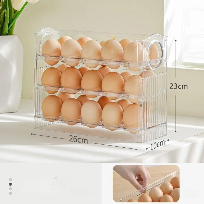 Kitchen Large Capacity Egg Fridge Storage Box - Portable Multi-Layer Egg Tray Organizer, Convenient Opening/Closing Egg Holder