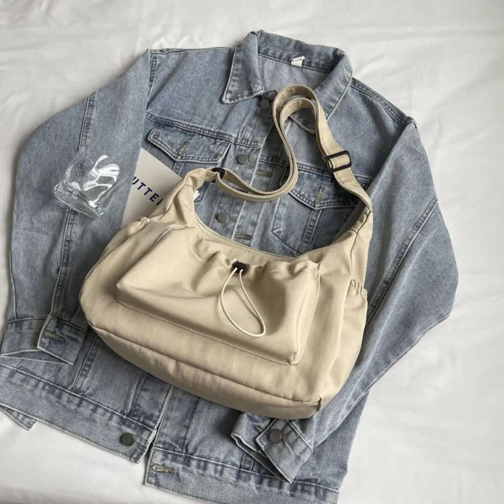 

Однотонная большая сумка на шнурке, легкая эластичная веревка, нейлоновая сумка через плечо, большая вместительная дышащая плиссированная сумка на плечо